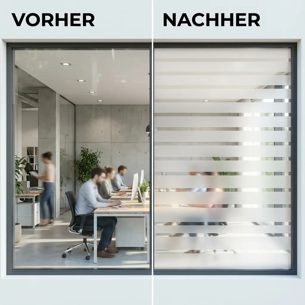 Dekorfolie mit Streifenmuster als Sichtschutz am Wohnzimmerfenster