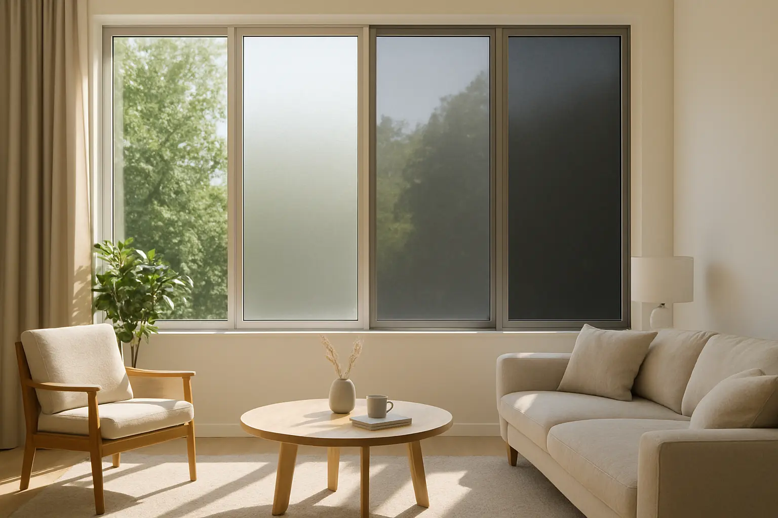 Vergleich unterschiedlicher Lichtdurchlässigkeiten bei Fensterfolien