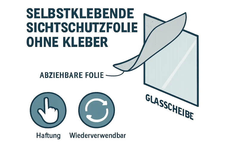 Selbsthaftende Sichtschutzfolie ohne Kleber – Adhäsionsfolie ruckstandslos entfernbar und wiederverwendbar