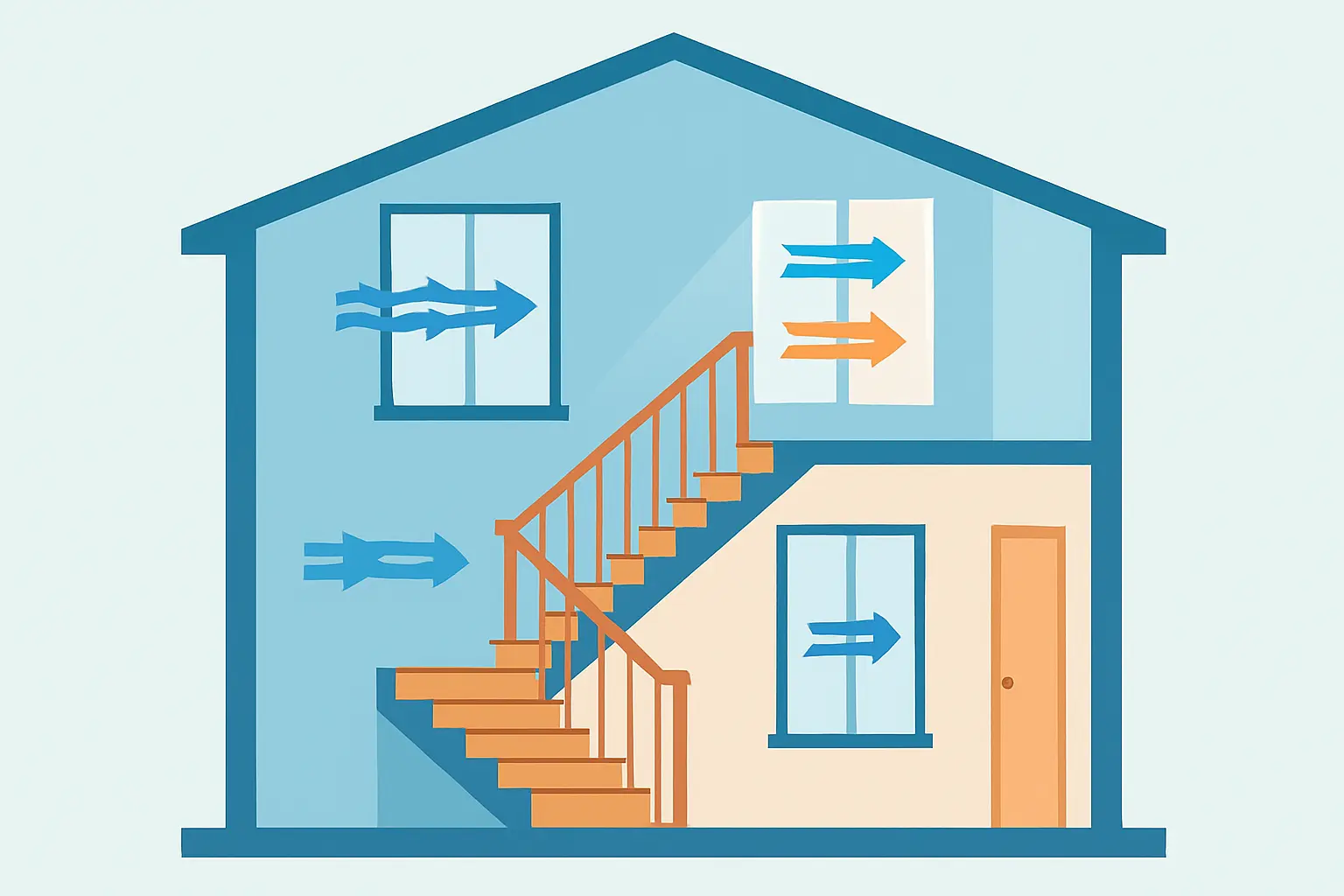 Offenes Treppenhaus mit Zugluft durch Fenster – Bild 1
