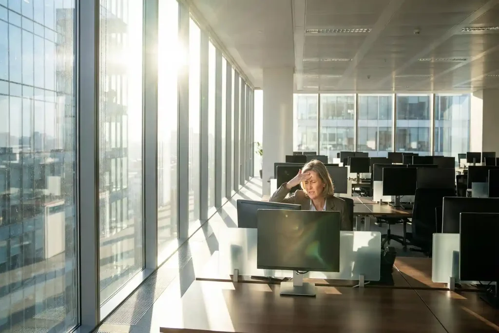 Glasfassade im büro sorgt für Blendung-Beitragsbild