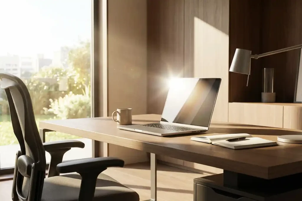 Homeoffice arbeitsplatz mit starker Blendung-Beitragsbild