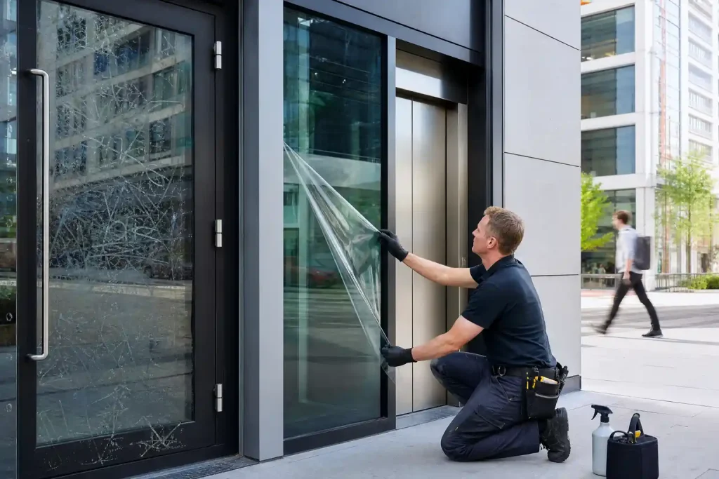 Anti graffiti Folie schaufenster aufzug türen-Beitragsbild