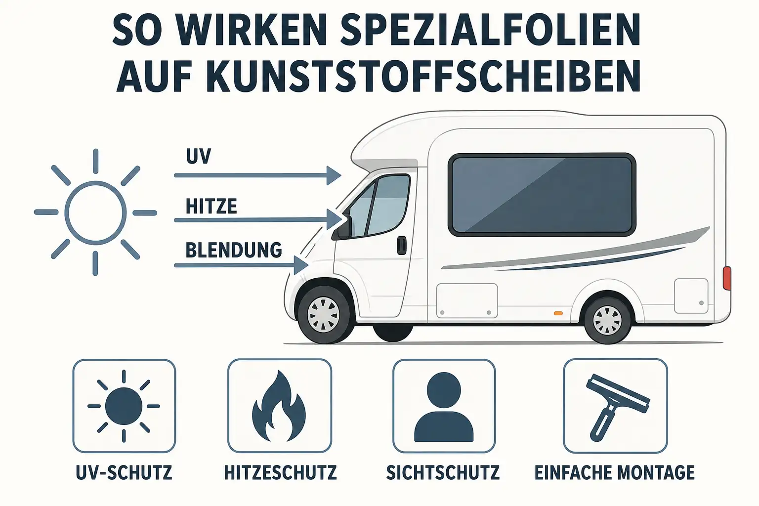 Infografik: So wirken Spezialfolien auf Kunststoffscheiben am Wohnmobil