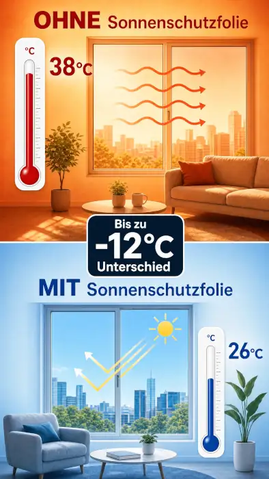 Sonnenschutzfolie im Test: bis zu 12 Grad kühler am Fenster