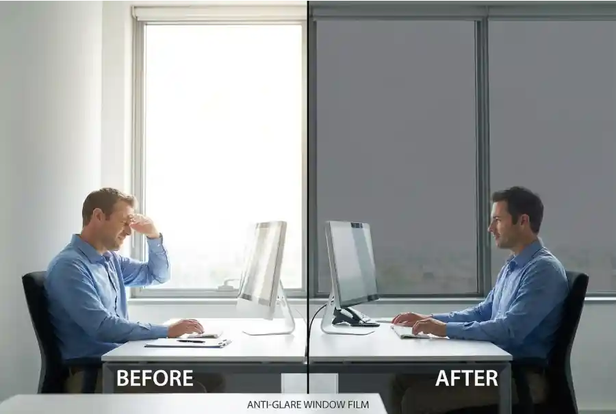 Vorher Nachher Blendschutzfolie Büro