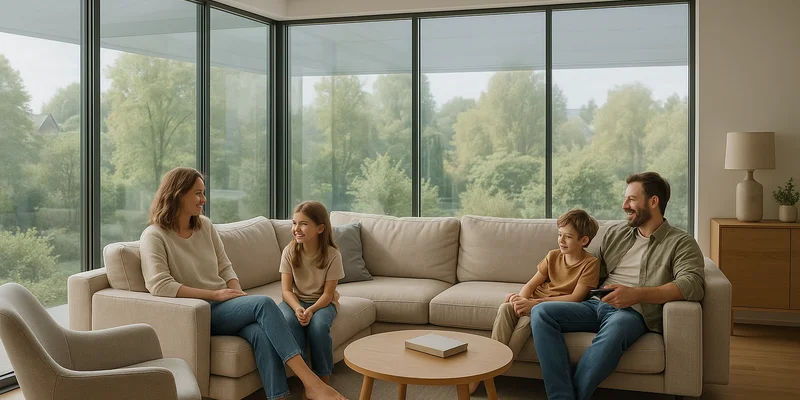 Wohnzimmer mit Sonnenschutzfolien