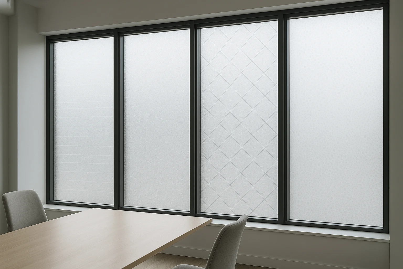 Sichtschutzfolien für Fenster - Büroumgebung mit verschiedenen Folienarten